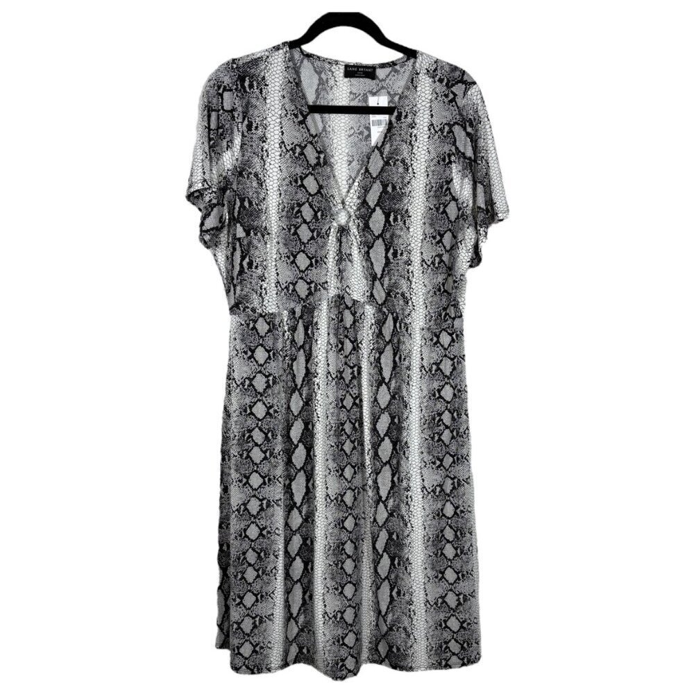 Lane Bryant Black & White Snake Print Midi Dress with Pockets Women's Size 14/16